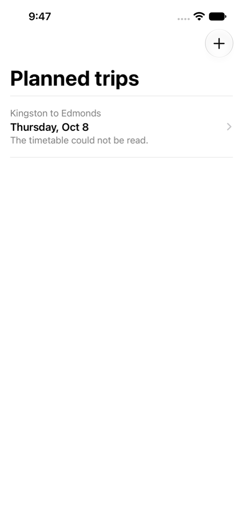 Ferrywise on iPhone: the planned-trips page